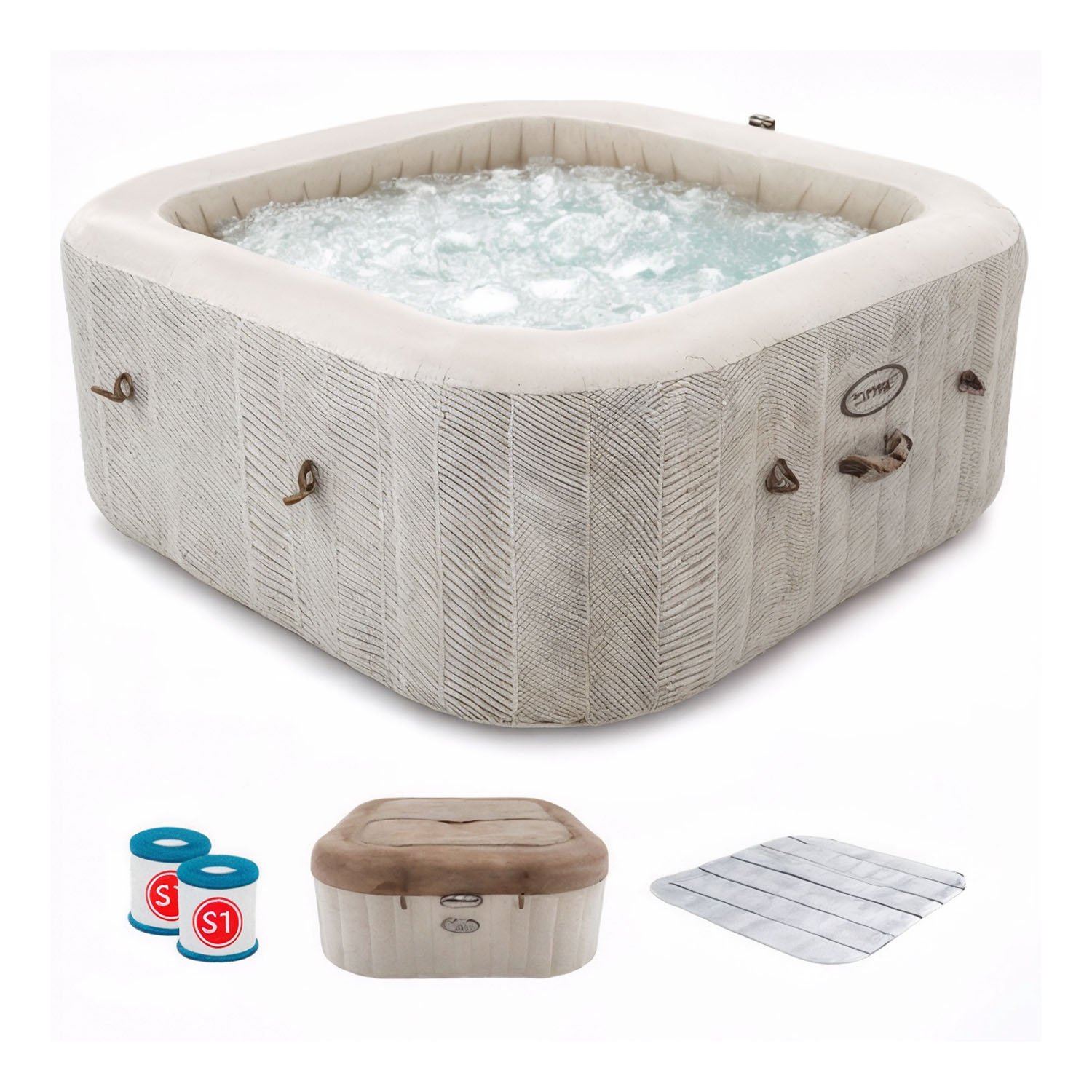Intex Carrée Chevron Deluxe 28446EX - Piscine hydromassage spa