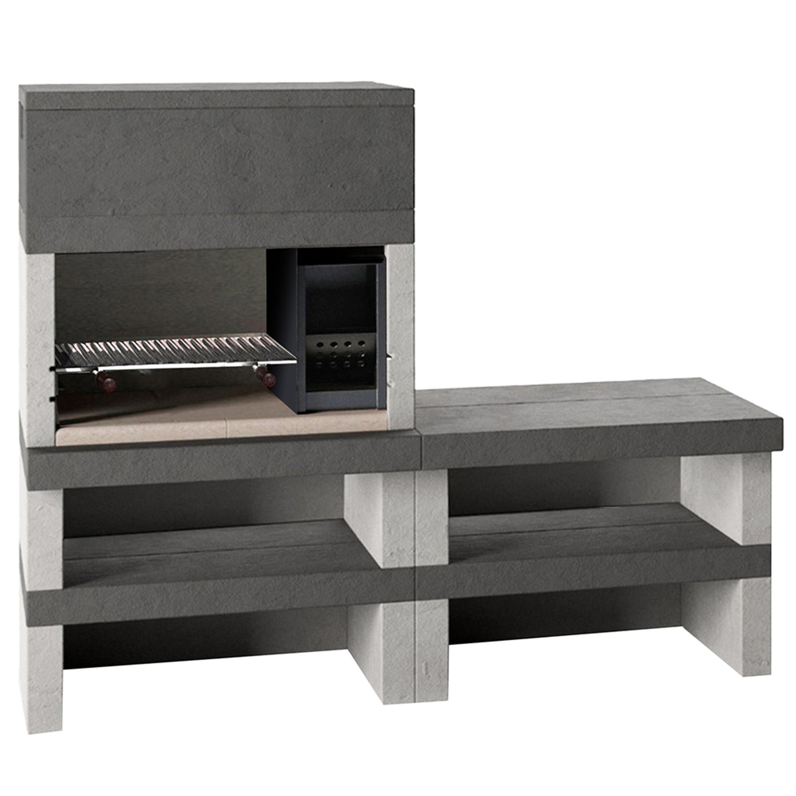 Edilmark Kubo-1- Barbecue à bois-et-charbon-en-maçonnerie-brûleur à droite