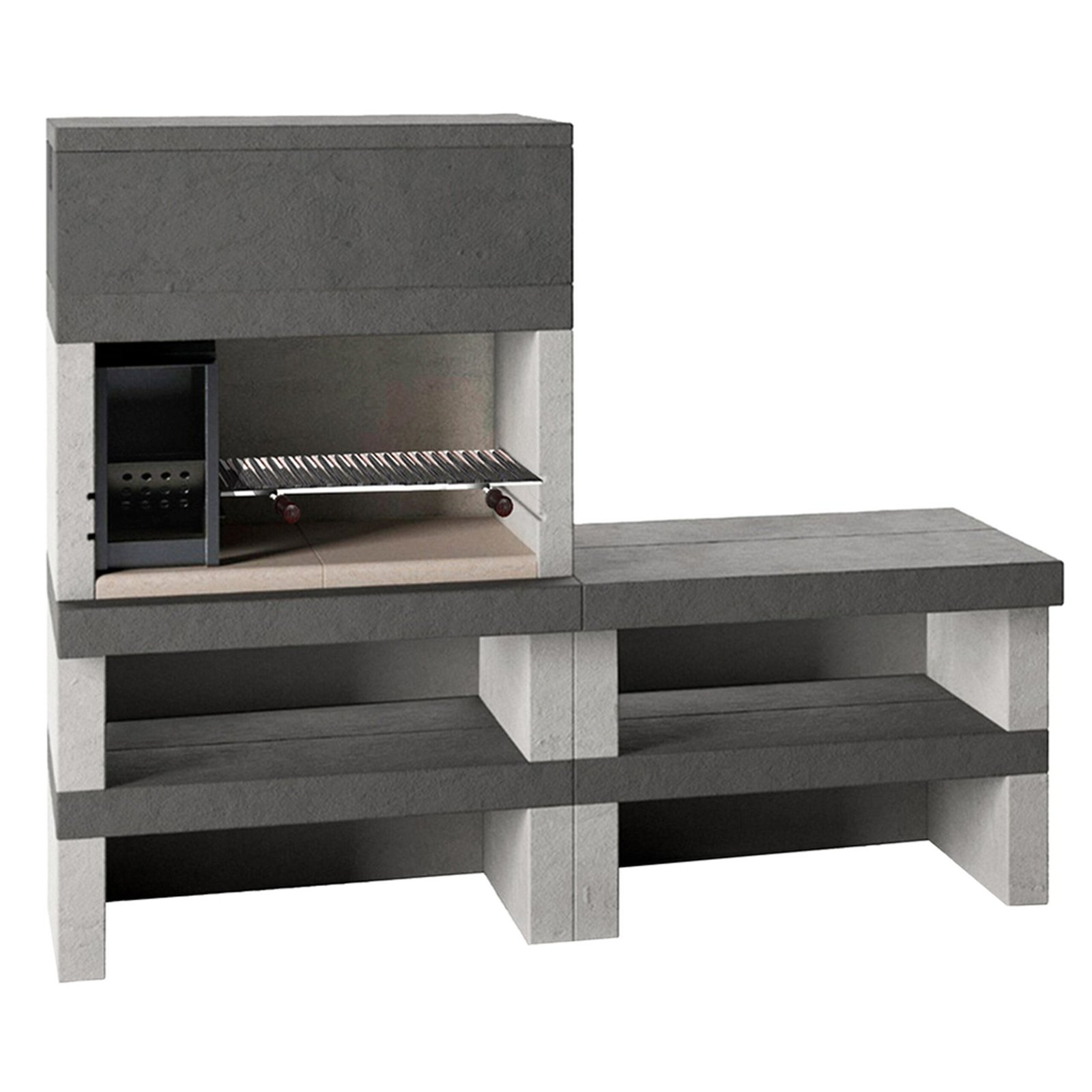 Edilmark Kubo 1- Barbecue à bois-et-charbon-en-maçonnerie-brûleur-gauche